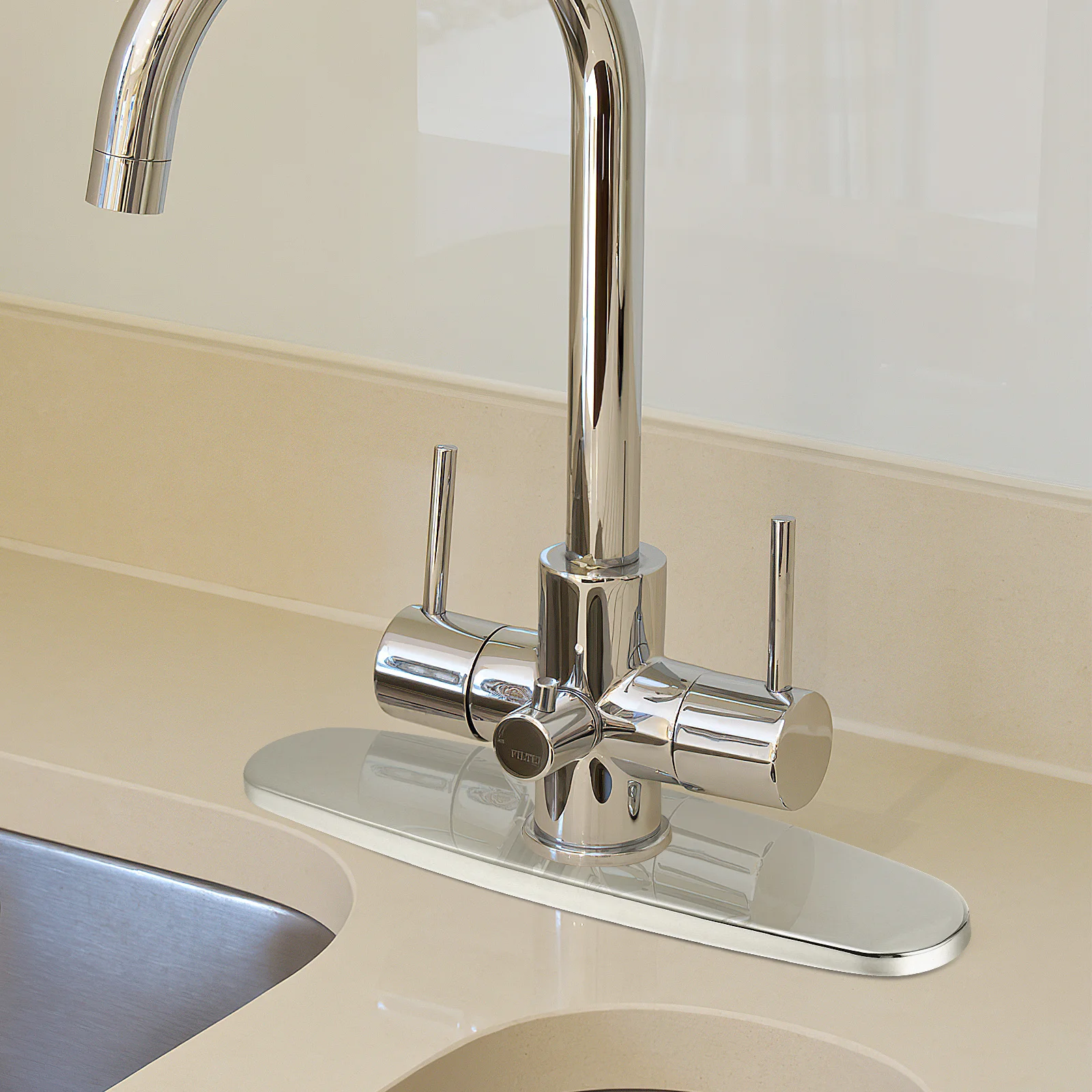 Stainless Steel Kitchen Faucet Plate 8 Inch Durable Electroplated Sink Hole Cover Single Hole Deck Plate Sink Accessories Tap