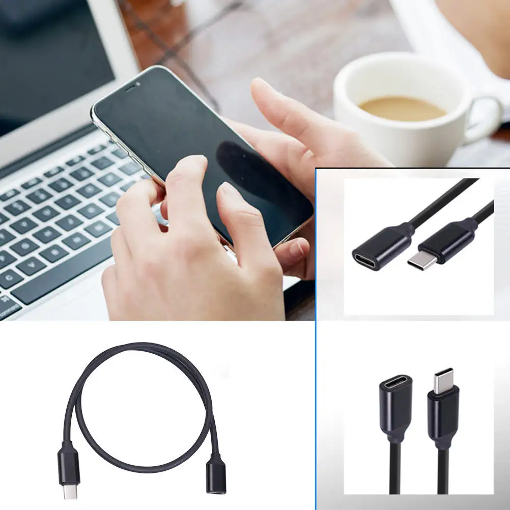 Кабель-удлинитель USB Type C 1,5 м 20В 3А для зарядки и передачи данных, кабель быстрой зарядки USB-C, адаптер USB-C (мужской-женский).