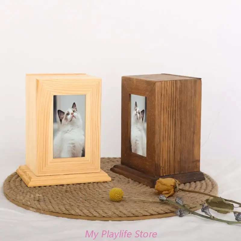 Urne en bois pour animaux de compagnie avec cadre photo, souvenir de chien mis en œuvre, sympathie du chien ou du chat, photo décédée, ornements commémoratifs