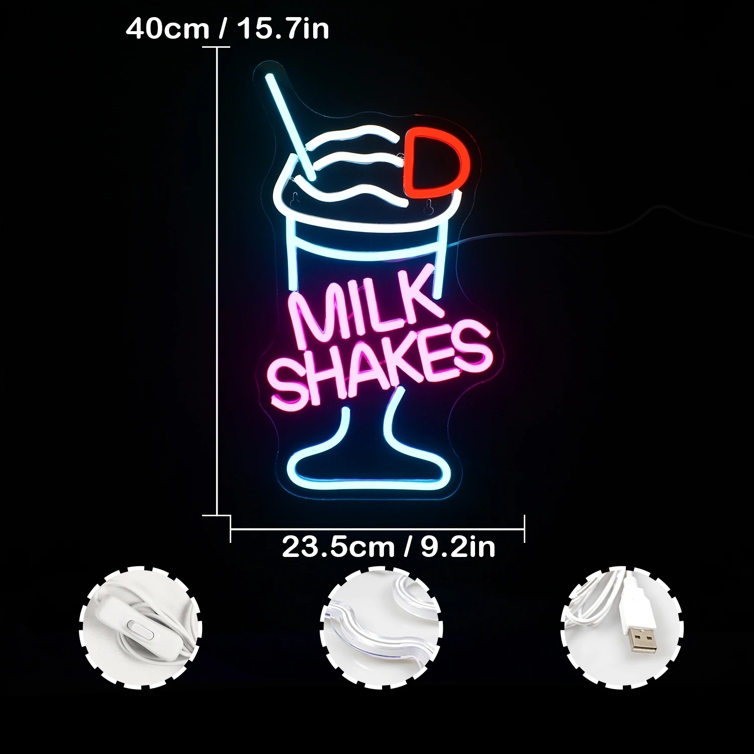 Imagem -03 - Milke Shakes Led Neon Sign Sorvete Sinal da Loja Wall Art Decoração do Logotipo Alimentado por Usb Sobremesa Restaurante Loja Bar Luz