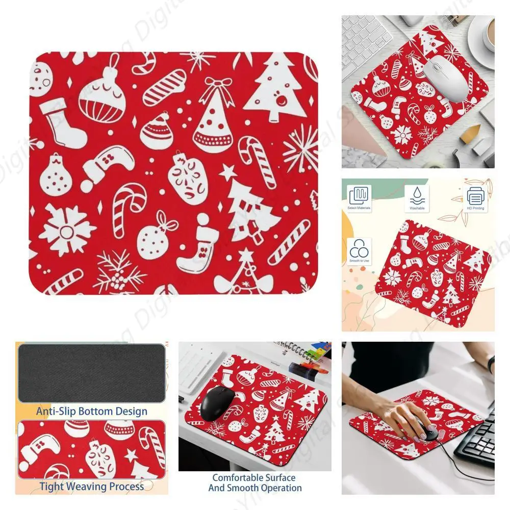 Red And White Christmas Element Decoration Mouse Pad Anti Slip Rubber Mouse Pad Suitable For Gaming Office Laptops 25*30cm