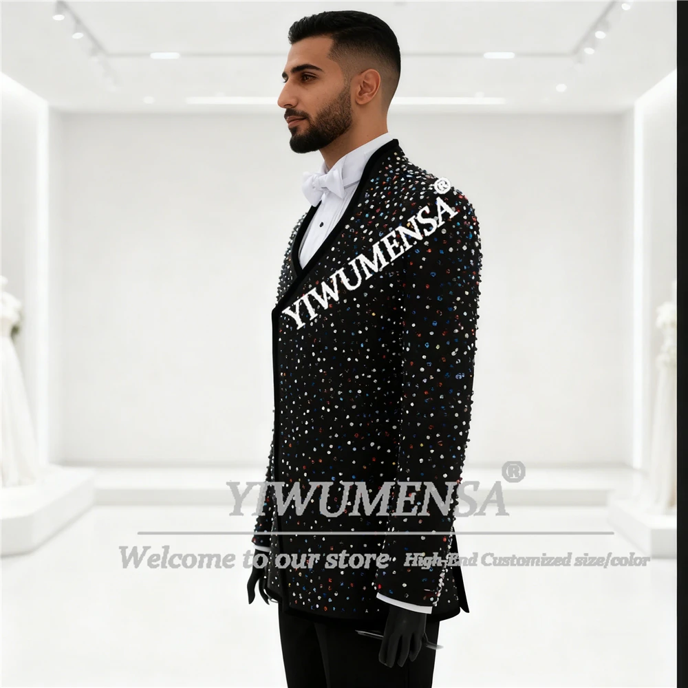 

Блестящие бусины и камни, костюмы для мужчин, комплект из 2 предметов, итальянский дизайн, куртка, брюки, индивидуальный наряд для жениха, официальной вечеринки, свадьбы, смокинги