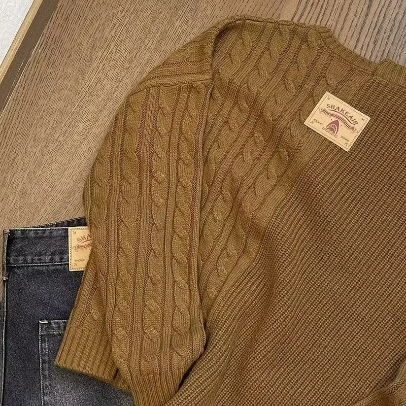 

Faionable Thiened круглый трикотаж Ne, мужской, большой размер 250, коричневый, простой, осенне-зимний, с бейсбольным воротником, длинный...