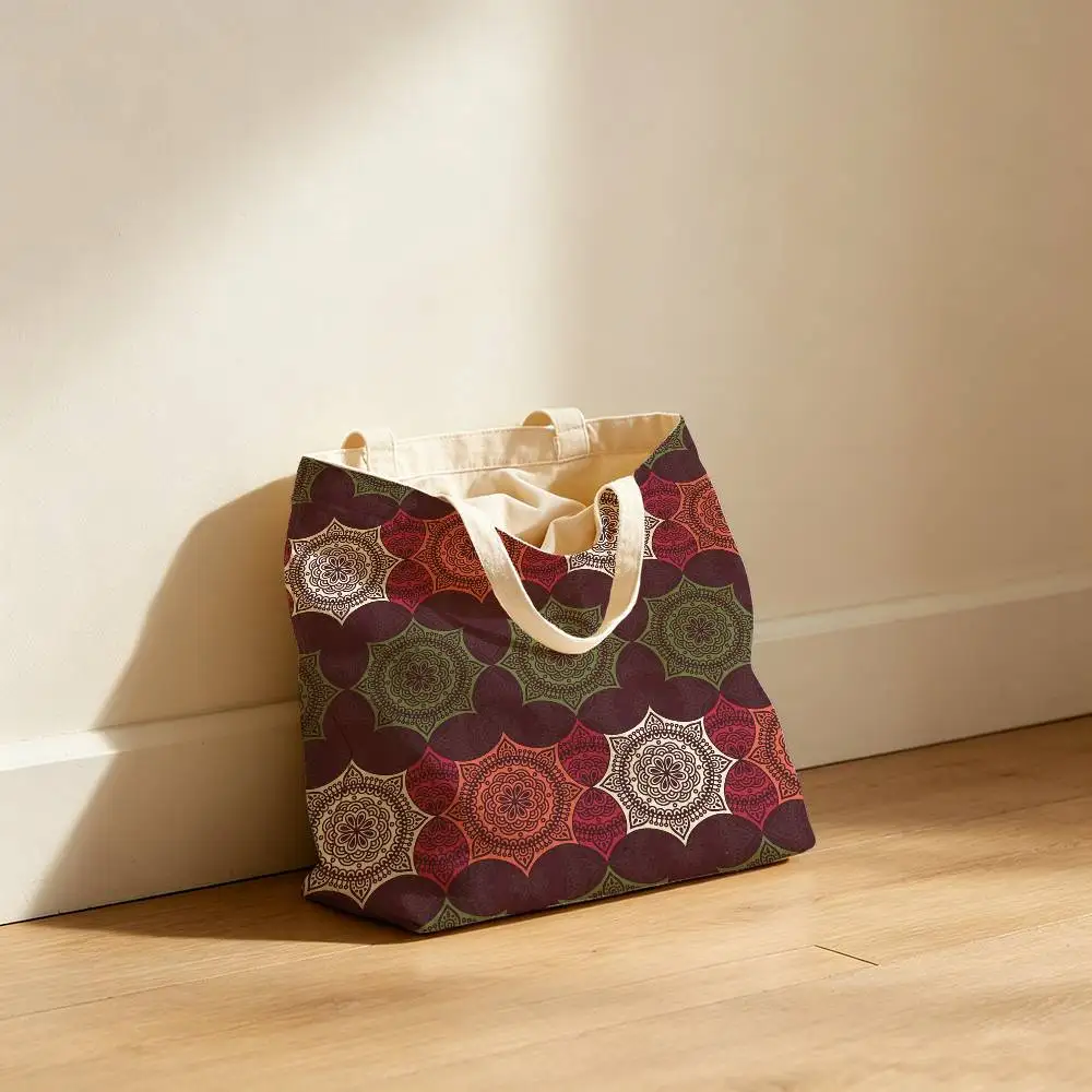 Strange Flower Patterns Canvas Tote Bag Waterproof Lining Large Capacity Reusable Shopping Bags Casual Student Daily Handbag