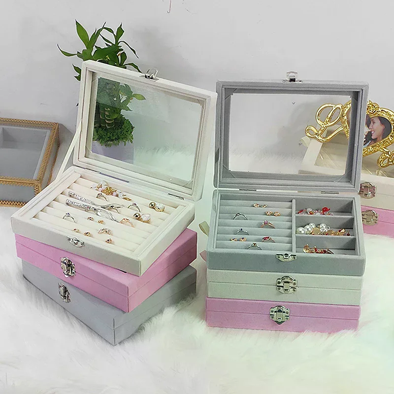 

New Transparent Window Large Capacity Jewelry Storage Box, Simple And High-end Ring Necklace Jewelry Storage Display Box