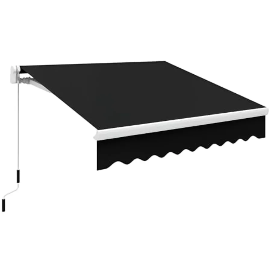 

8' x 7' Patio Retractable Awning Manual Exterior Sun Shade Deck Window Cover in Black with Durable Fabric and Easy Operation