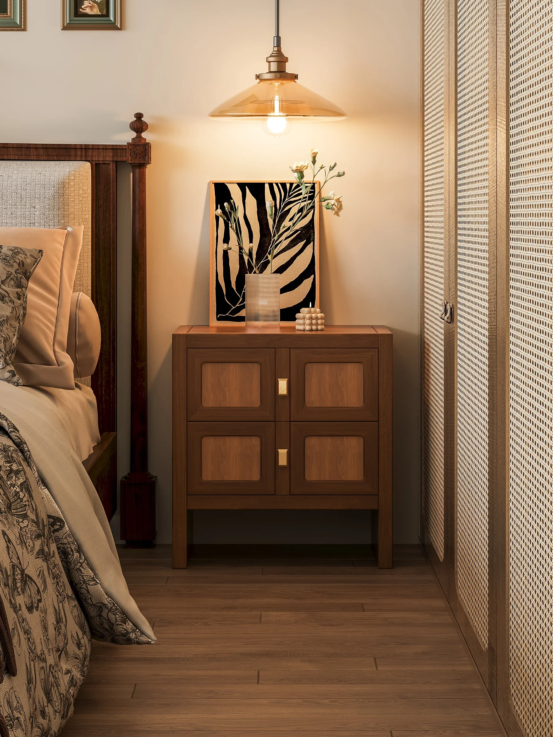 سجل طاولة السرير القديمة على الطراز الرعوي الفرنسي، طاولة بجانب السرير فاخرة وخفيفة الوزن وغرفة النوم وخزانة الصدر ذات درج مزدوج #5