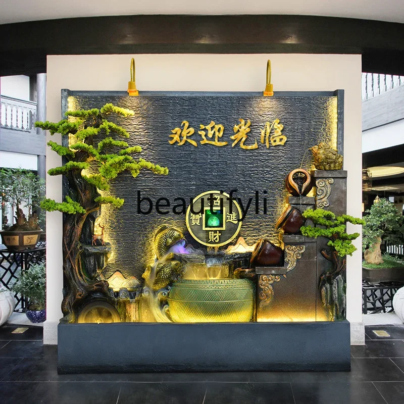 

Water curtain wall living room running water screen rockery fountain landscape courtyard feng shui wheel ornament07