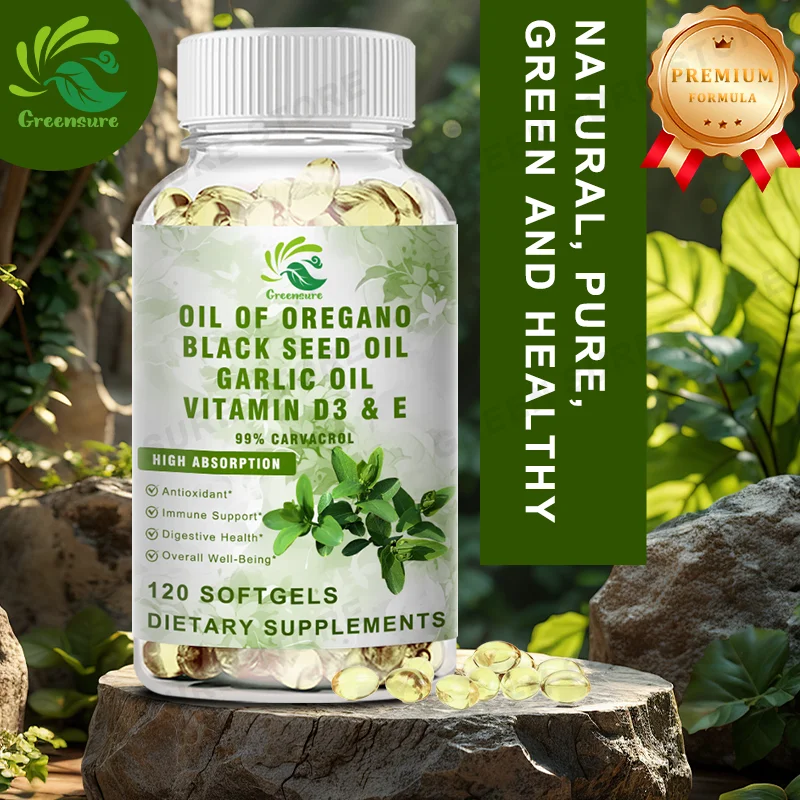 Oregano Oil Capsules with Black Seed, Garlic Oil for Antioxidant and Immune, Digestive System Health