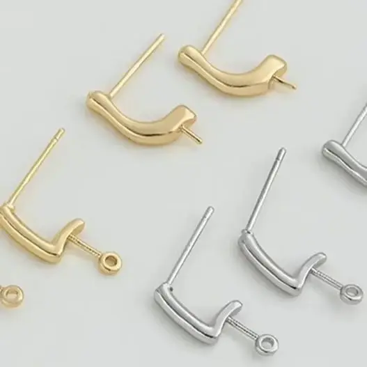 14K Gold Wrapped L-shaped J-shaped Bead Earrings 925 Silver Needles DIY Handmade Pearl Handmade Ear Jewelry Material F410