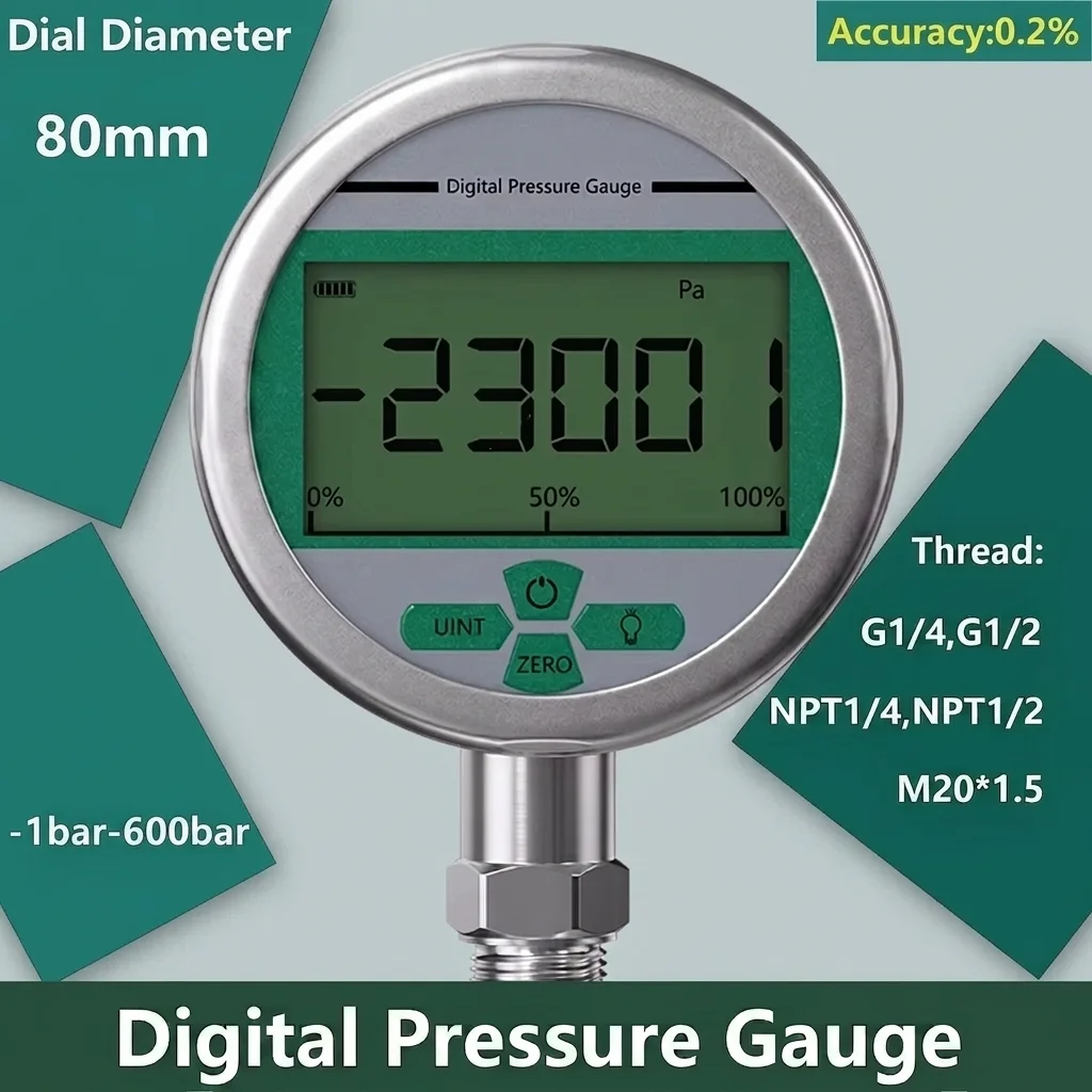 -0.1Mpa-60Mpa Digital Pressure Manometer 400bar Digital Pressure Gauge 80mm M20*1.5 600bar Pressure Manometer 100Kpa 50Mpa
