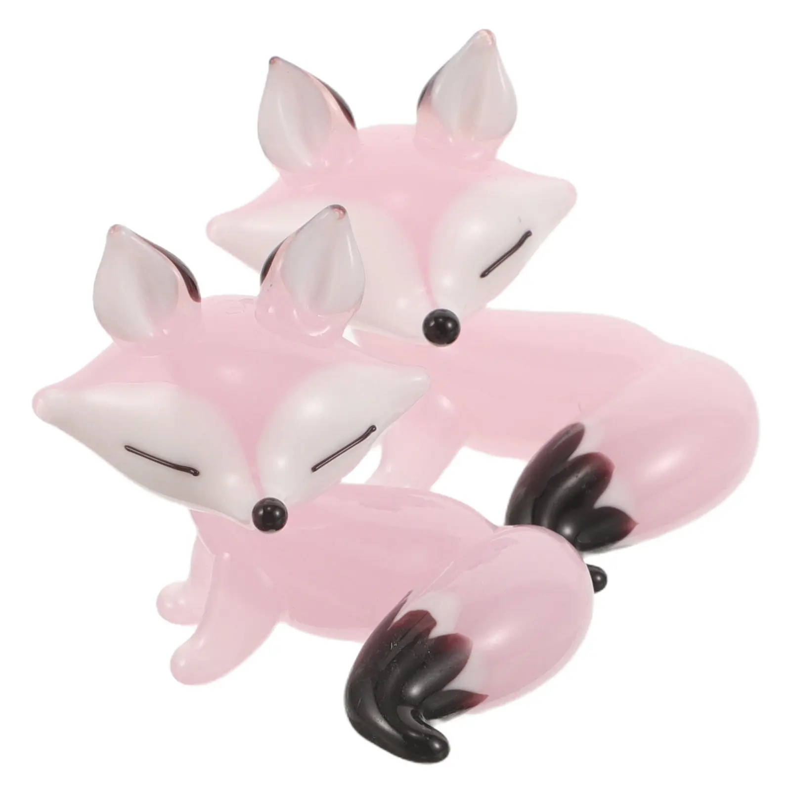 2Pcs Glass Fox Ornaments Handcrafted Miniature Cartoon Animal Sculptures for Office Desk Shelf Decor Cute Glass