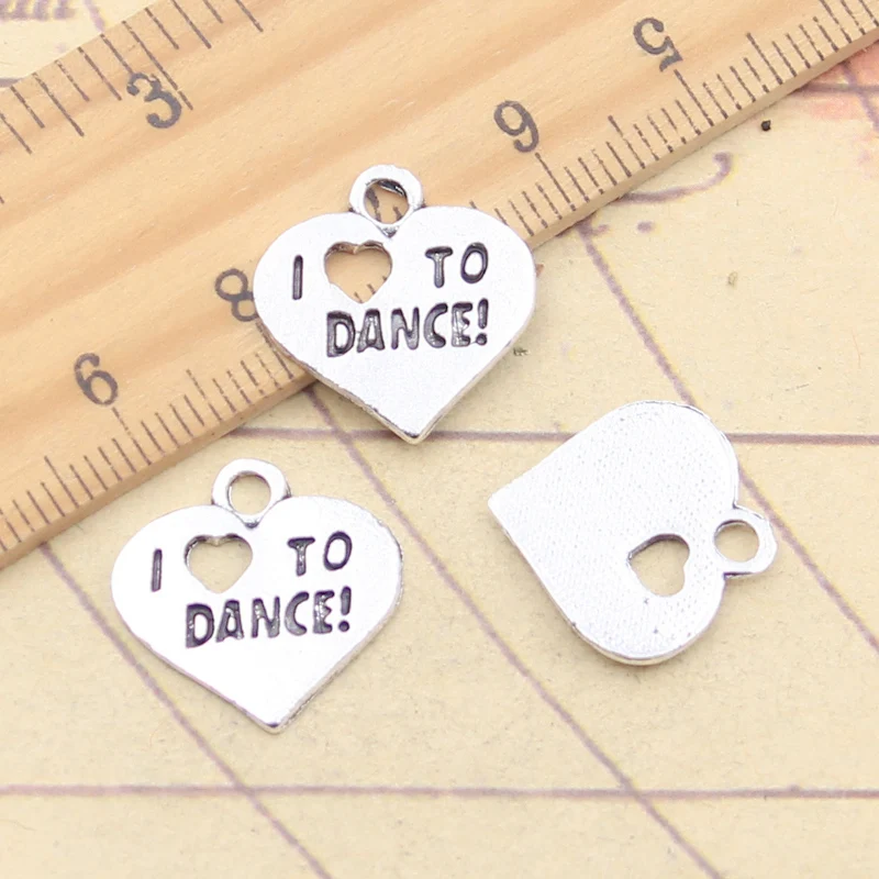 20pcs Charms Heart I Love To Dance 17x17mm Tibetan Silver Color Pendants Antique Jewelry Making DIY Handmade Craft