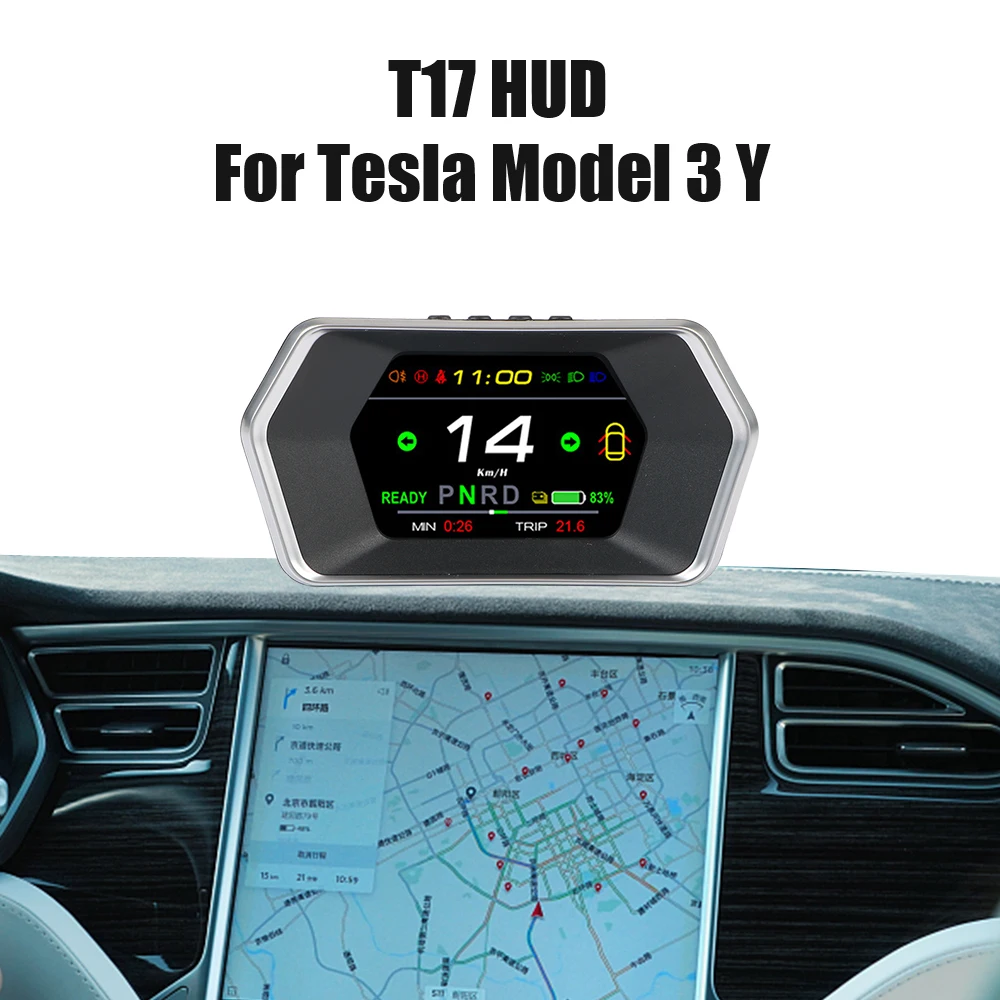 

For Tesla Model 3 Y Speedometer T17 Head Up Display Light Prompt Safety Alarm Driving Time Car Smart HUD Gauge Speed Indicator