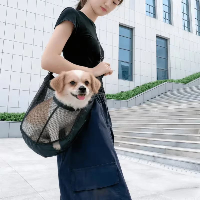 Mesh Pet Carrier—Lightweight and Breathable—Designed for Crossbody or Over-the-Shoulder Wear; An Outdoor Backpack for Small Pets