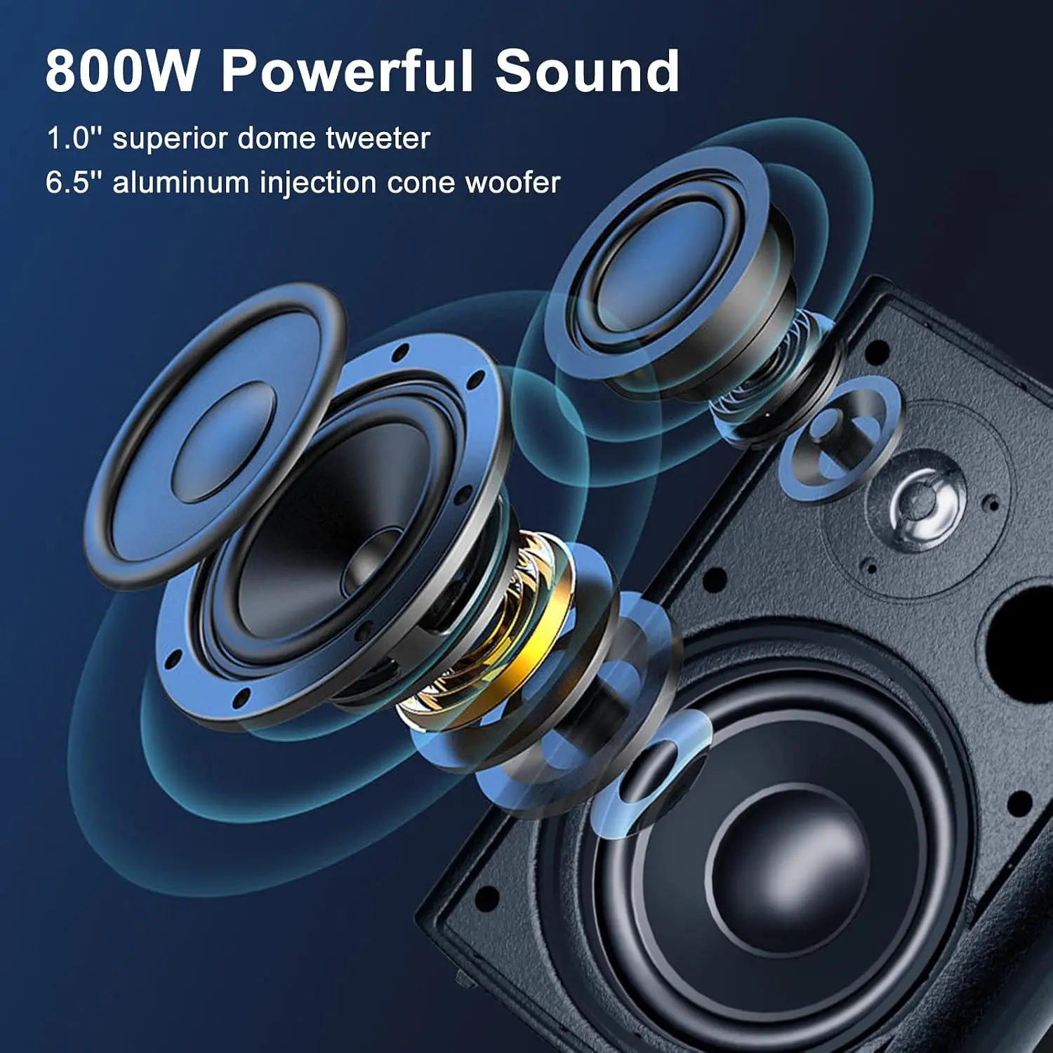 6.5 Inch Indoor Outdoor Speakers Wired Waterproof,Wall Mount Passive Speakers,800Watt Powerful Bass,for Home Patio Porch