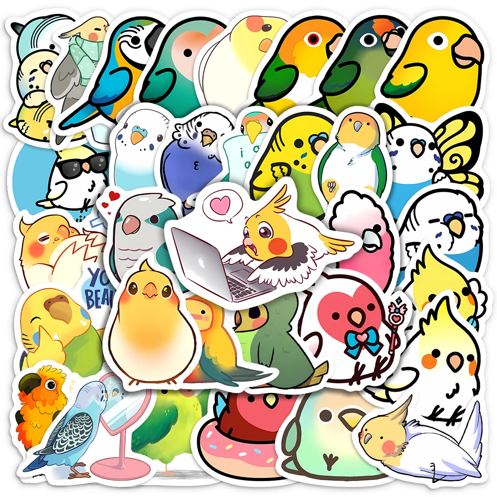 Kawaii Cartoon Parrot Stickers Colorful Bird DIY Laptop Skateboard Luggage Cup Bike Motorcycle Phone PVC Waterproof Child Toys