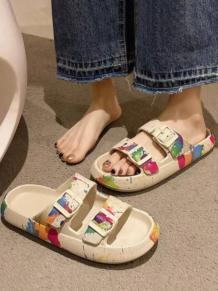 

2026 New Summer EVA Slide Sandals for Women Soft Cloud Soles Double Strap Non Slip Thick Sole Indoor Home Slippers