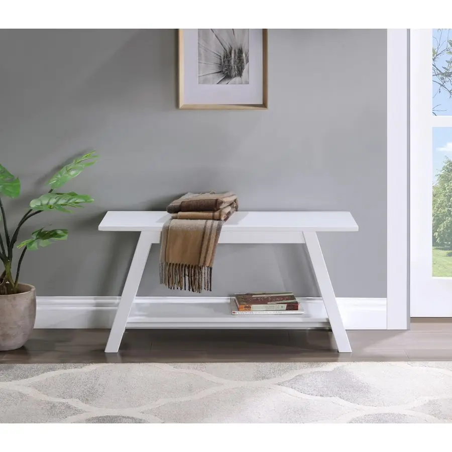 

Furniture Elyz Solid Wood Bench with Shelf, 36.10Inch Long, White