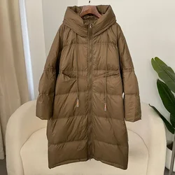 Down Jacket Women Fashion 2024 Autumn Winter Thick Long White Duck Down Coat Warm Large Loose Hooded Down Jacket for Lady