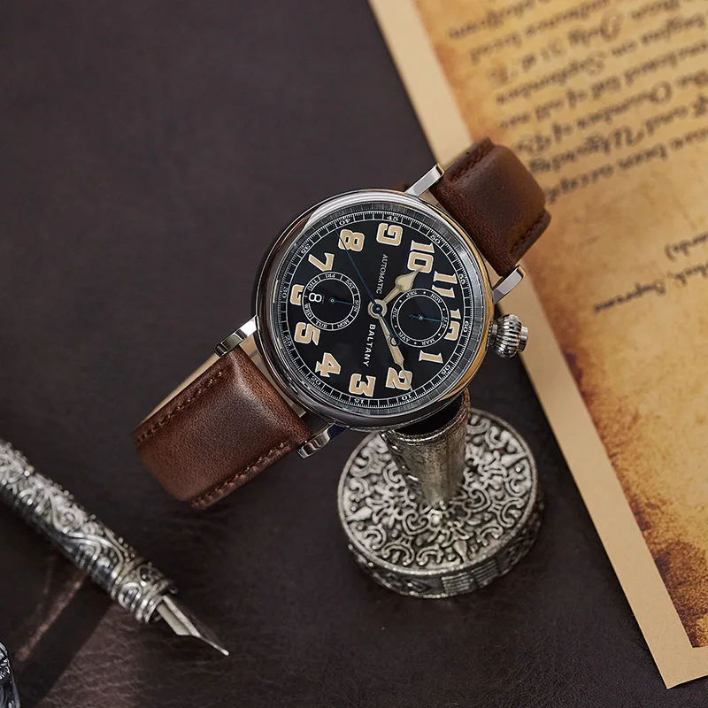 Type A7 1935 Avigating Homage Polit Watch S6047 Cockeyed Dial Complete Calendar 9122 Automatic 2024 Latest Vintage Wristwatch