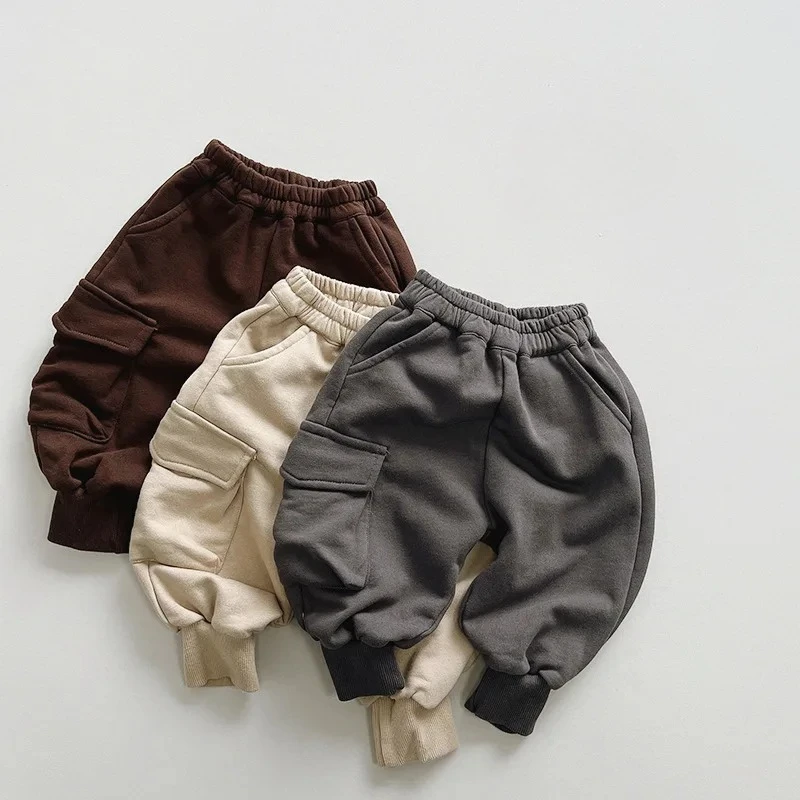 

Autumn Children Boy Sweatpant Loose Solid Side Pockets Infant Babys Boys Sports Pant Casual Elastic Waist Kid Boys Trouser