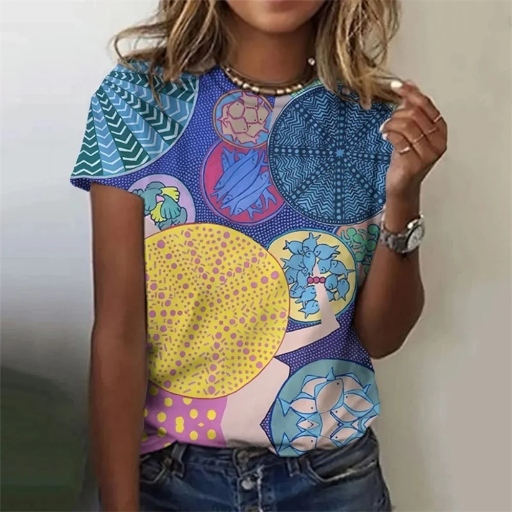 

3D Printed Colorful Deer T Shirt For Women Abstract Geometry Graphic Short Sleeves Summer Street O-Neck Tees Tops Loose T-Shirts