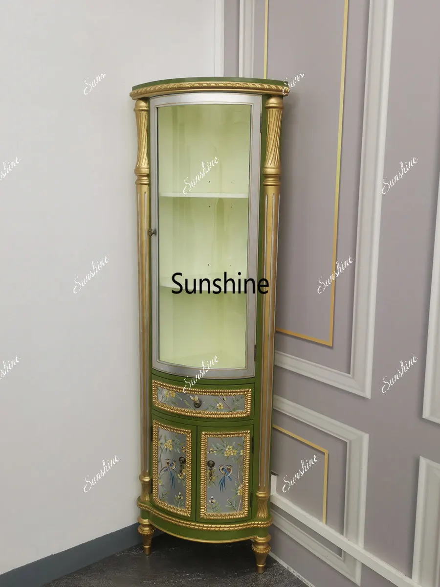European corner cabinet, solid wood, living room storage, bedroom curved right angle