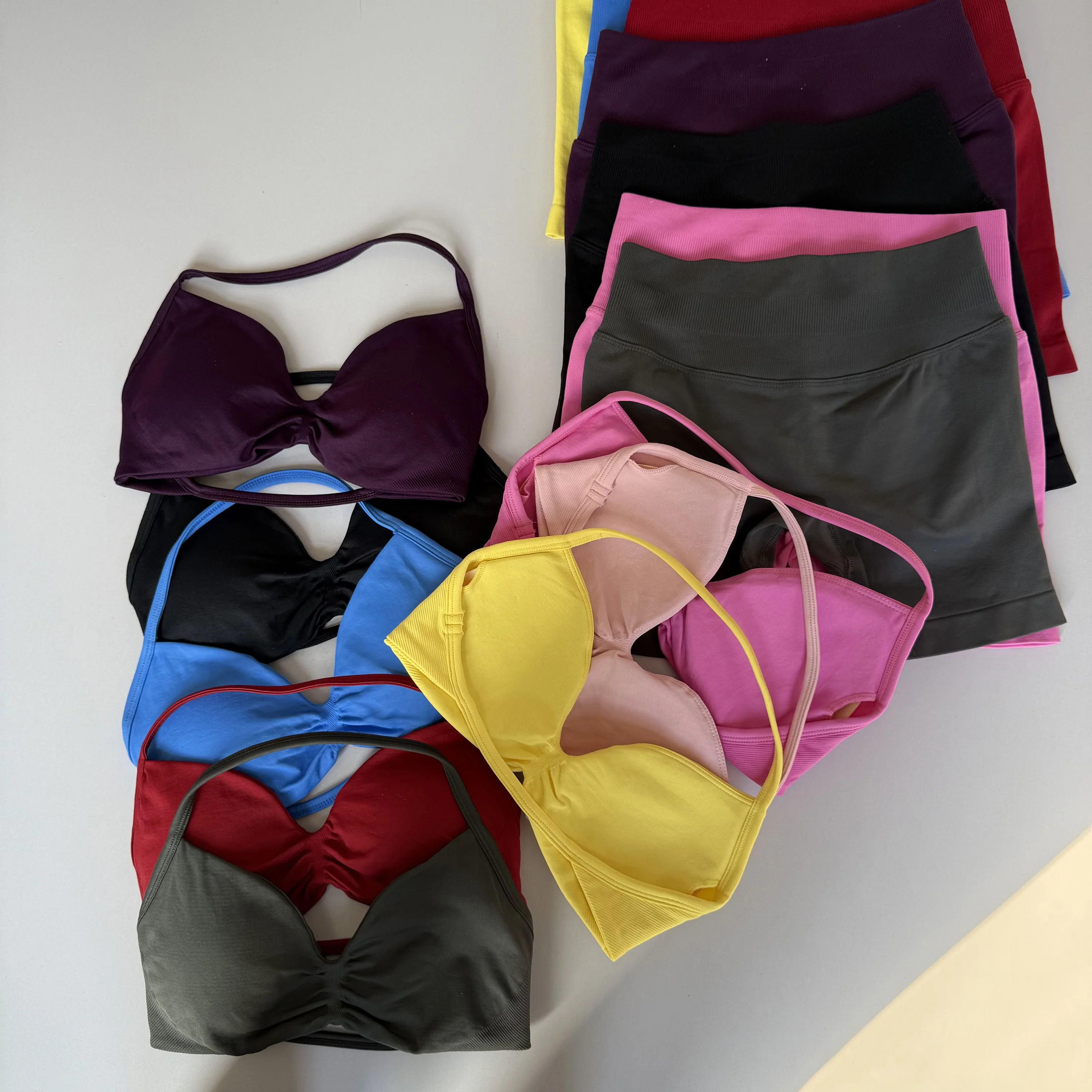 2 Piece Sports Gym Set Strappy Bra Yoga Underwear Short Sport Leggings Bicycle Running Sportswear Woman Seamless Yoga Set