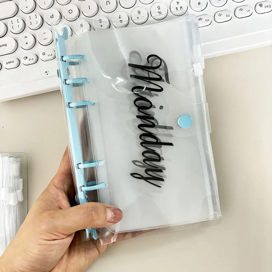 SKYSONIC 1 Set A6 Macarone Binder Budget Planner Set, 7pcs Weekly Zipper Bags,Loose Leaf Journal Organizer Book