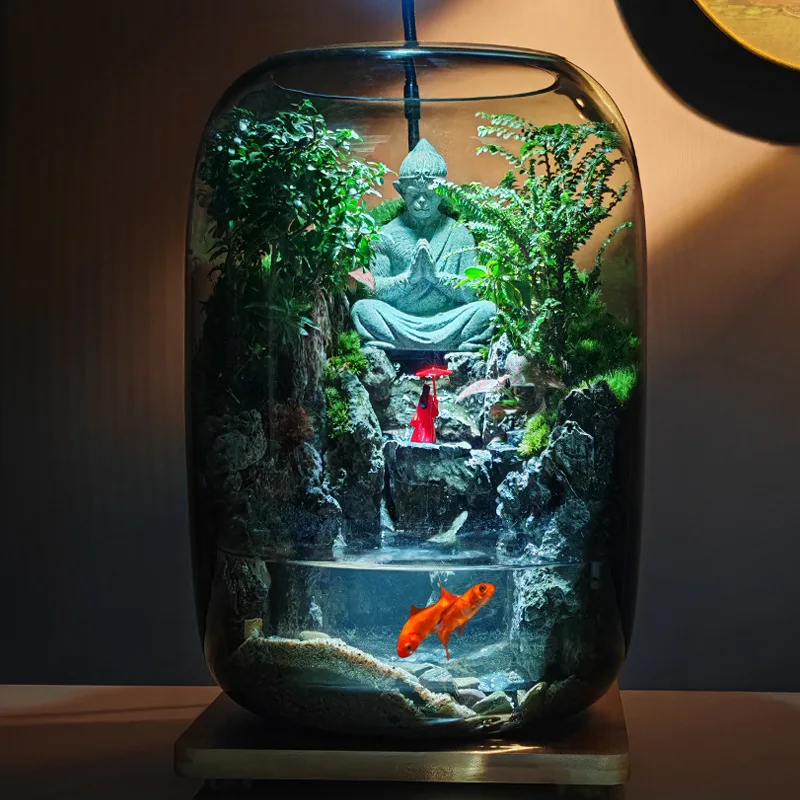 

Dasheng flowing water tank creative micro landscape office desktop moss potted plant durable ecological bottle can raise fish