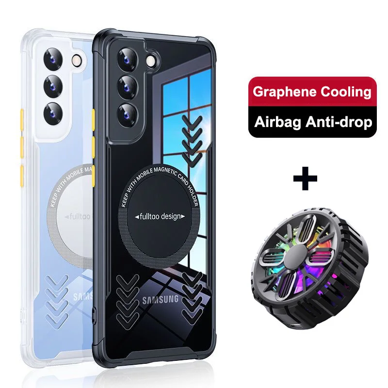 Phone Case for Samsung Galaxy S21 Ultra S22 Plus S22+ Graphene Aluminum Alloy Game Heat Dissipation Cover + Radiator Game Fan