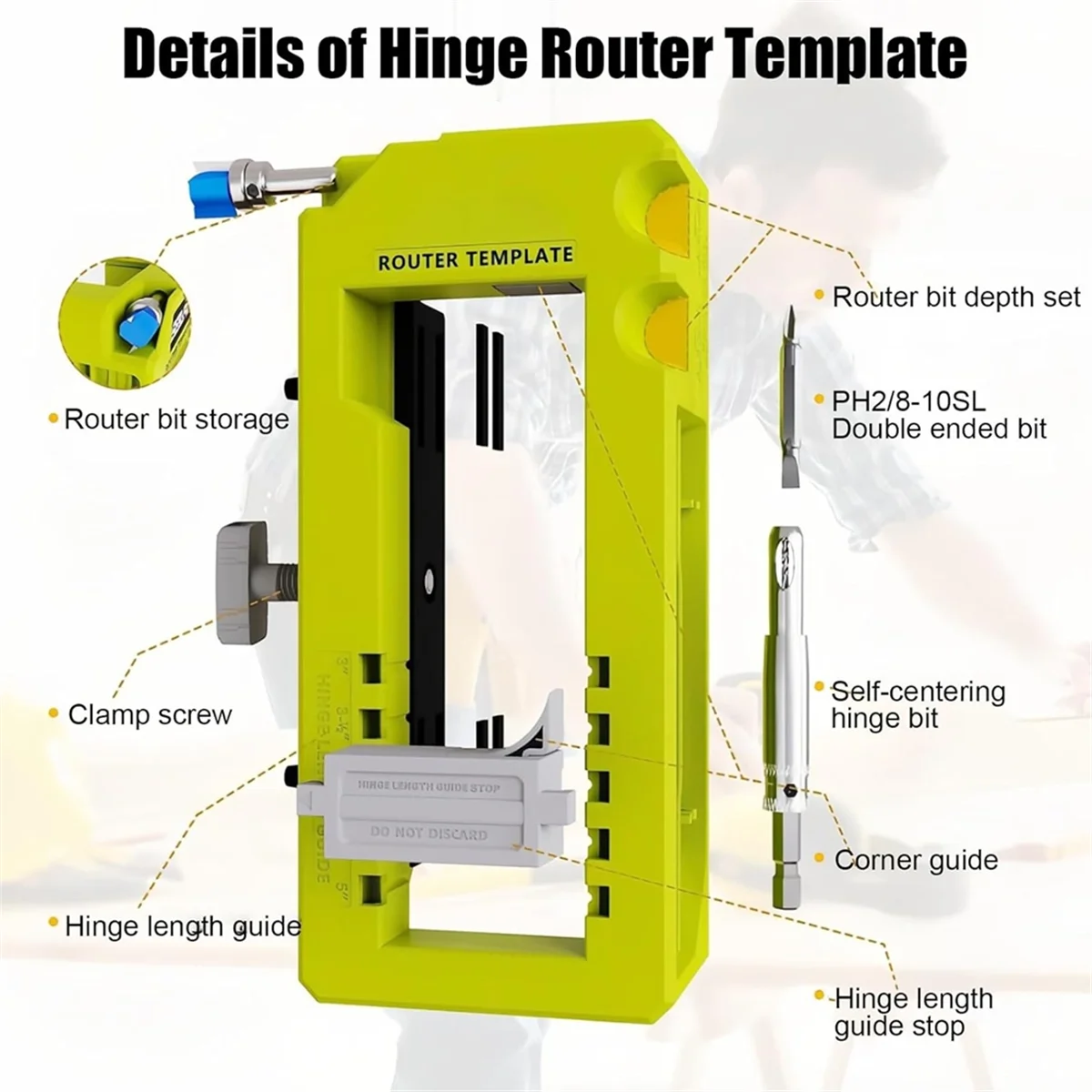 

AA98 Шаблон фрезерного станка для дверных петель для длины от 3 до 5 дюймов и толщиной 1/4 или 7/8 дюйма только для дверей