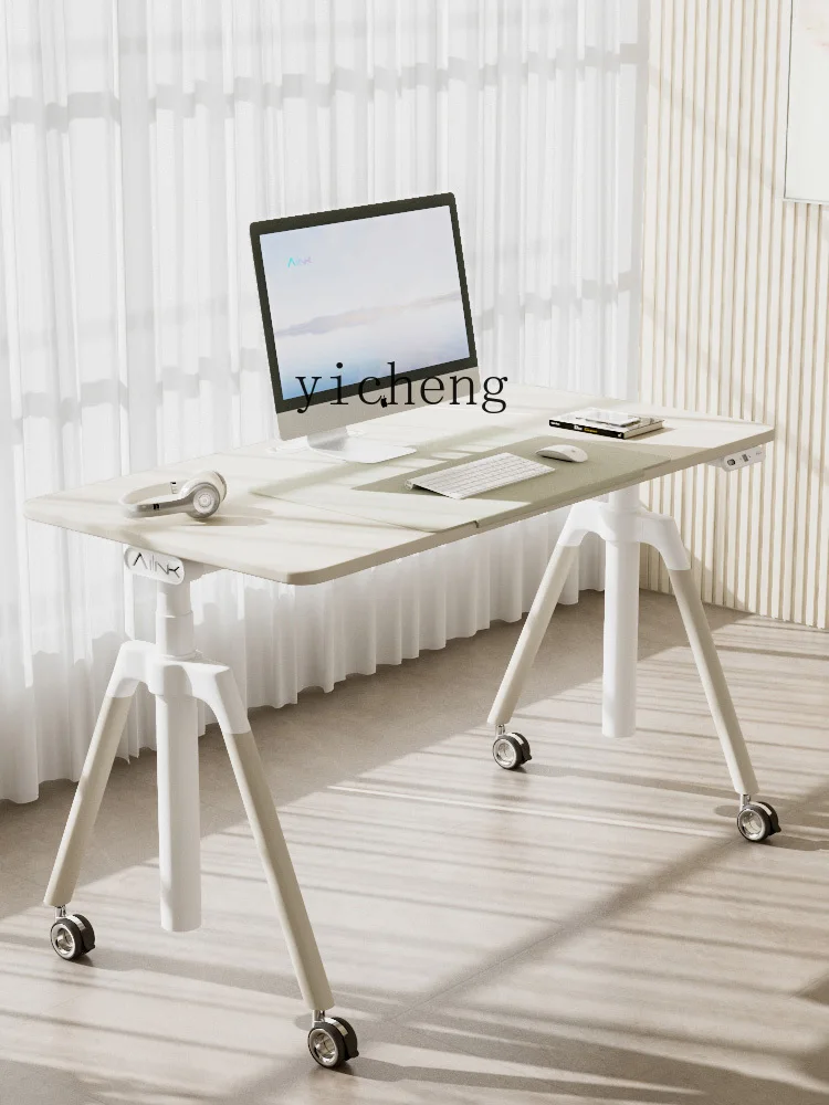 Tqh Electric Lifting Table Double Motor Good-looking Cream Wind Game Live Broadcast Study Office Study Desk