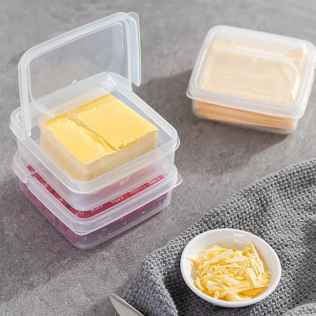 2pcs Butter Cheese Storage Box  Transparent Cheese Box Refrigerator Kitchen Fruit Vegetable Fresh-keeping Organizer Storage Box