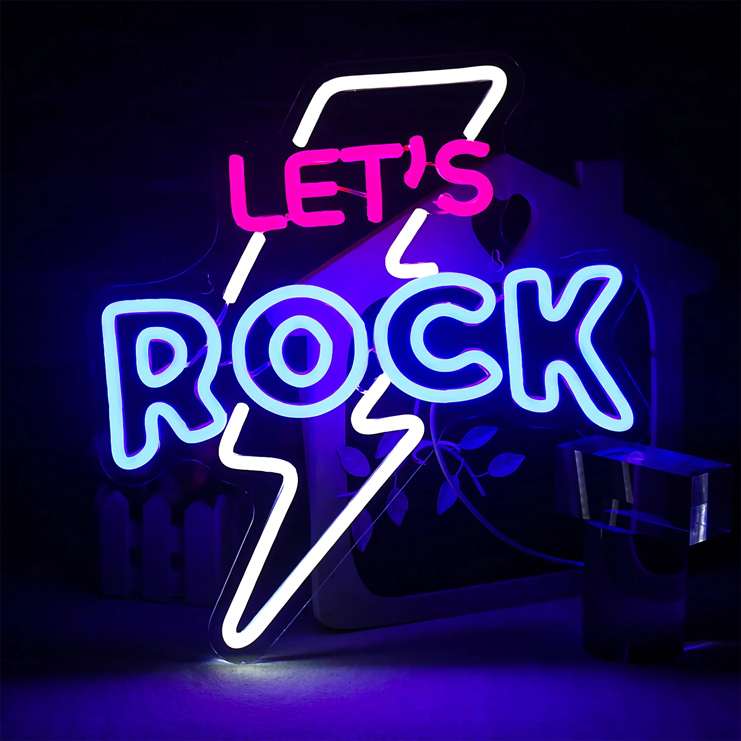 

Bass & Let's Rock Neon Led Wall Decoration USB Studio Room Bar Club Party Band Live Phone Live Broadcast Wall Decorative Lights