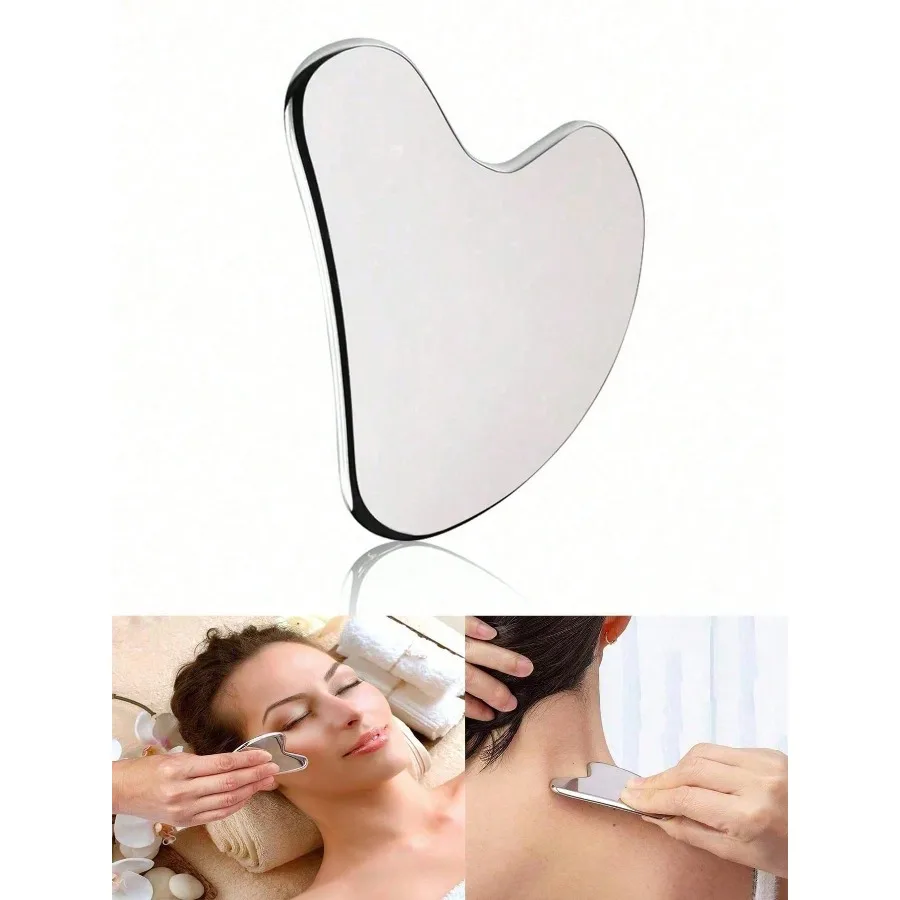 Las últimas herramientas de masaje para 2025: Tabla Gua Sha de acero inoxidable, herramienta de raspado facial linfático con forma de corazón, facial