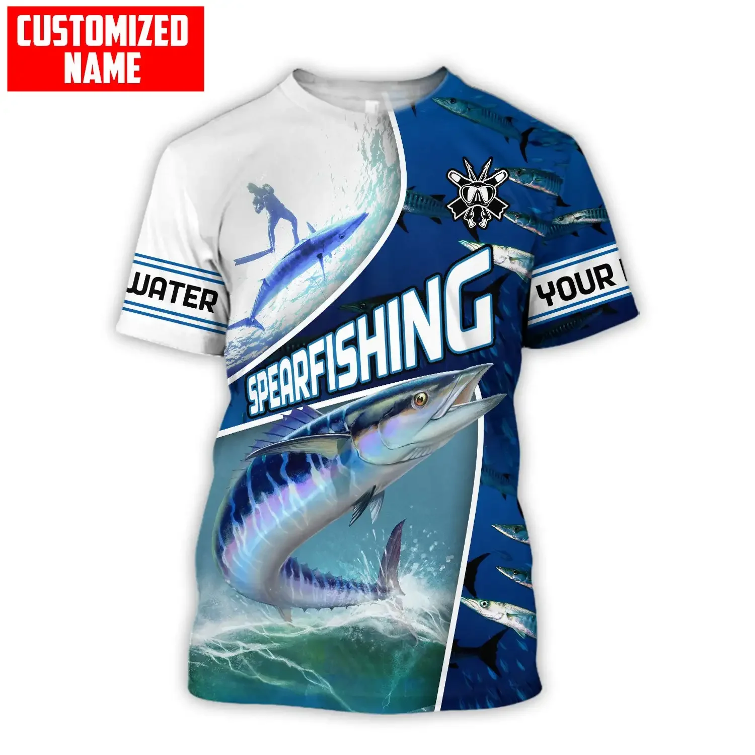 Spearfishing Wahoo Underwater Customize name 3D Printed Mens t shirt Cool Summer Unisex Casual Short sleeve T-shirt TX268