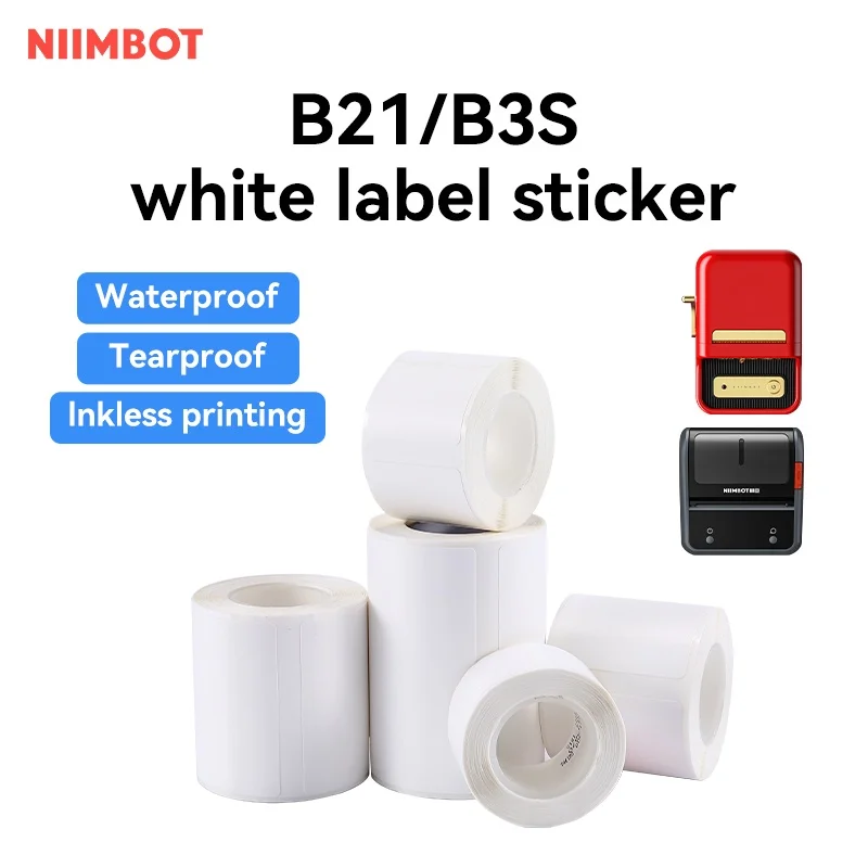 Niimbot White Synthetic Sticker Roll For Portable Label Printer B1 B21 B3S Model  Waterproof Oil-proof Scratch-proof Label Paper