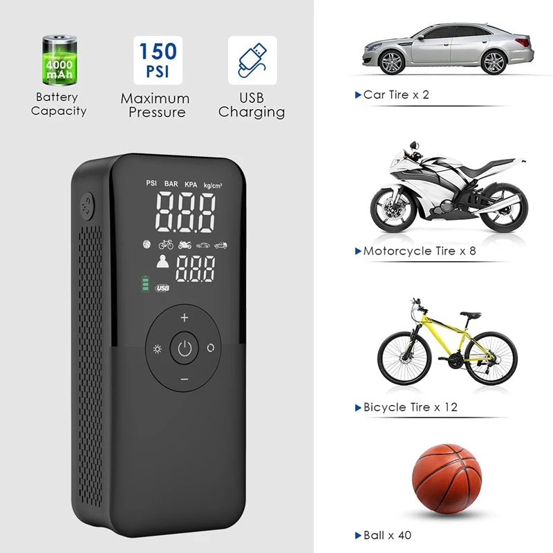 Portable Air Compressor Tire Inflator 12V DC Auto Tire Pump Car Tire Inflator With Digital Pressure Gauge For Car Tires