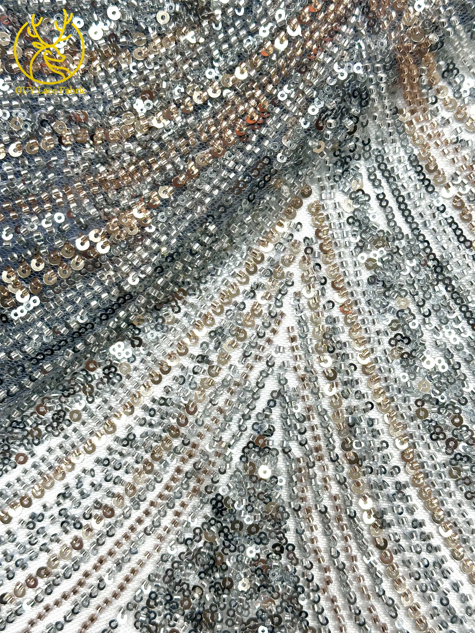 2026 Neues Design Luxuriöser Afrikanischer Perlen-Spitzenstoff 5 Yards Afrikanischer Pailletten-Spitzenstoff für Hochzeitskleider und Partykleider Nähmaterial – Detail 11