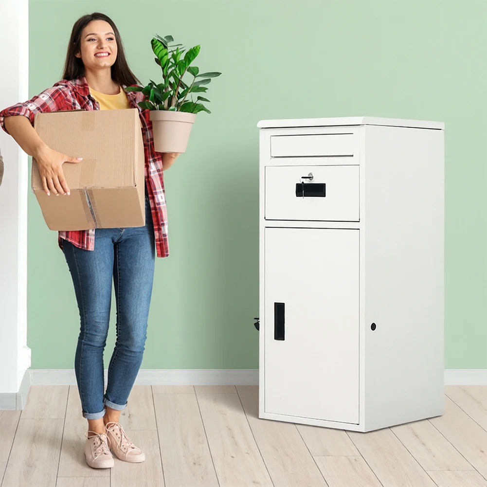 Caja de entrega de paquetes con cerradura Entrega de paquetes al aire libre para casa de porche (blanco)
