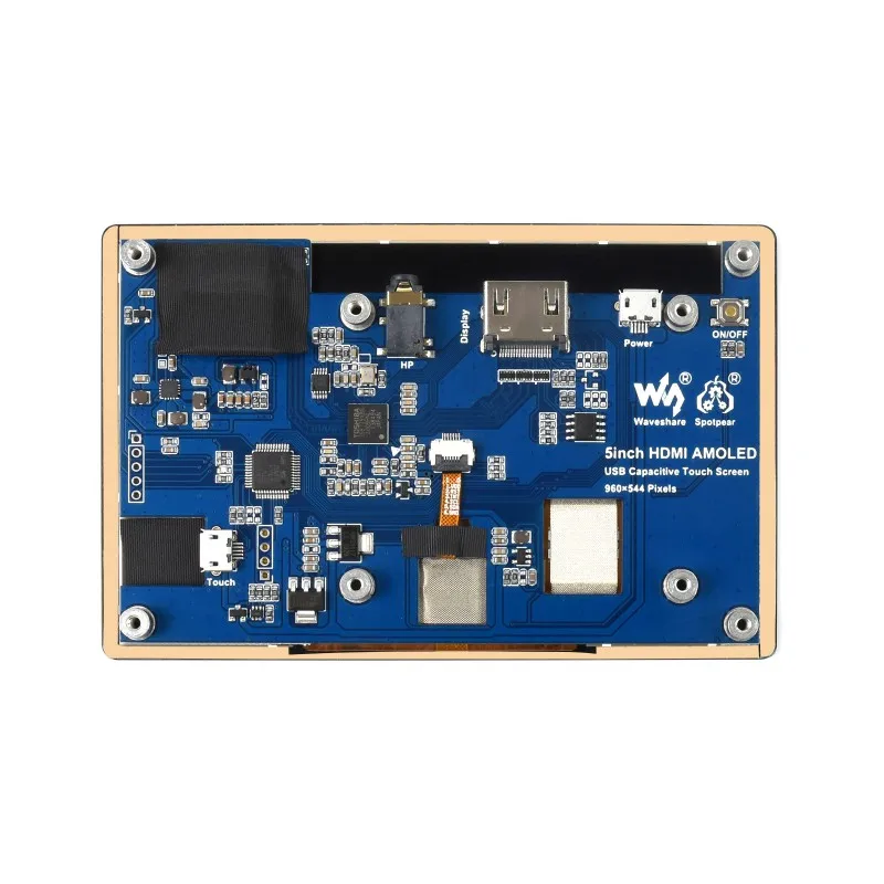 Waveshare 5inch HDMI AMOLED Capacitive Touch Display, 960×544, HDMI, Optical Bonding Toughened Glass Cover