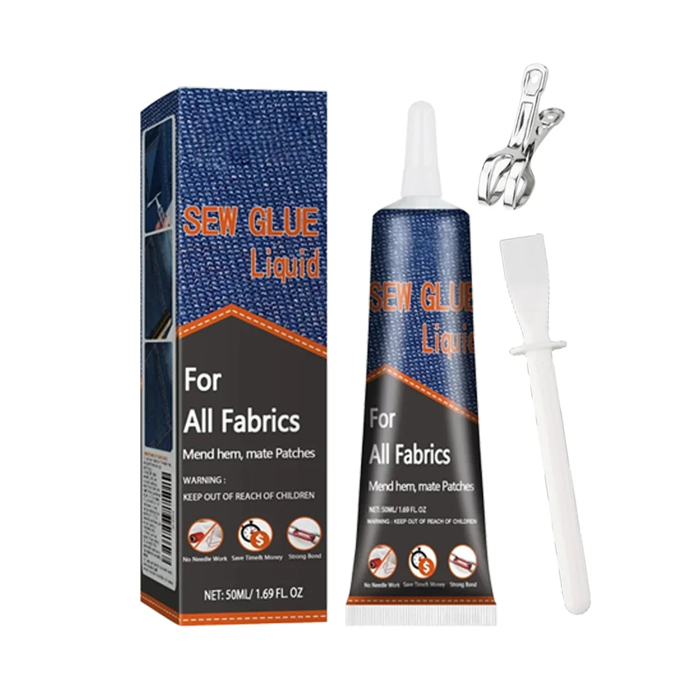 50ml Fabric Sewing Glue Fast Drying Clothes Mending Liquid Leather Repair Patches Kit With 2 Tools High Viscosity Craft Supplies view 6