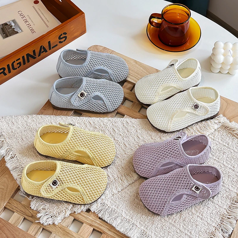 

Girls Slip-on Knit Mesh Wide Toe Sandals, Kids Breathable Non-slip Soft Sole Summer Outdoor Walking Shoes with Hook & Loop