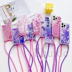 Luxury Liquid Glitter Quicksand Crossbody Strap Neck Lanyard Case For iPhone 17 16 15 Pro Max 11 12 13 Mini 14 Plus 16E Cover