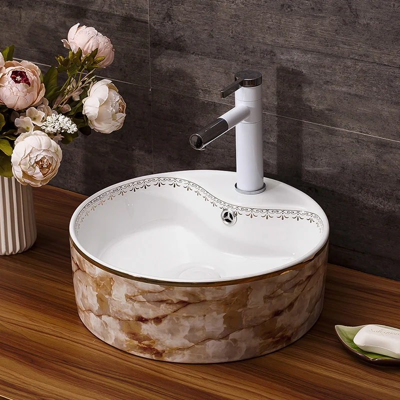 Bamboo pattern Europe Style Handmade Countertop Basin Bathroom Sink Ceramic wash basin wash basin for dining room