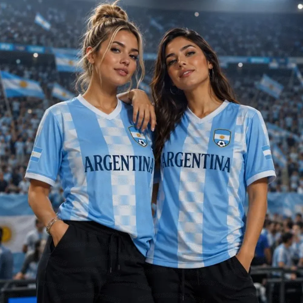 Summer Women's Men's Argentina Print V-Neck Short Sleeve T-Shirt Graphic Tee Jerseys Plus Size Sport T-Shirt Soccer Fans view 5