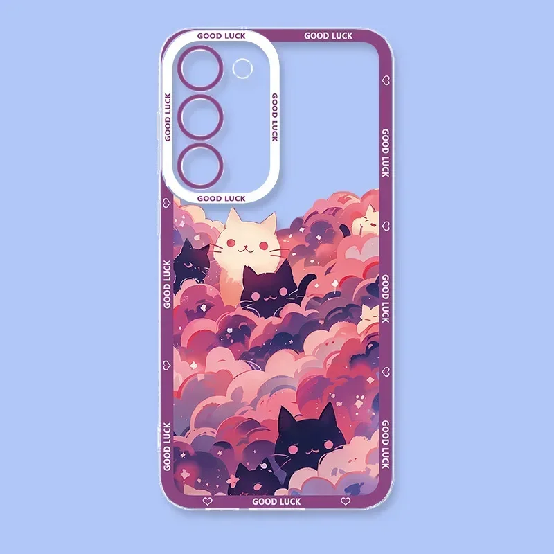 Lustige Künstlerische Schwarze Katze Sternenhimmel Handyhülle für Samsung Galaxy S26 S24 S23 S22 S25 Plus Ultra Transparente Hülle S23+ S22+ S24+ Schutzhülle