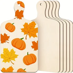 6Pcs Unfinished Wood Board Craft with Handle, Wooden Paddle Cheese Bread Board Set Chopping Board Serving Tray for DIY Crafts